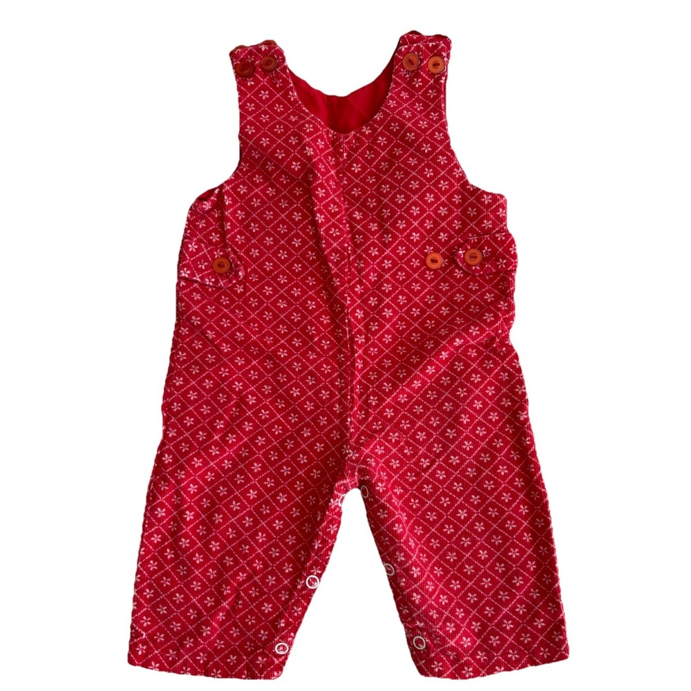 Vintage Red Floral Check Corduroy Romper Kmart Baby‎ Girl 9 Months 80s 90s